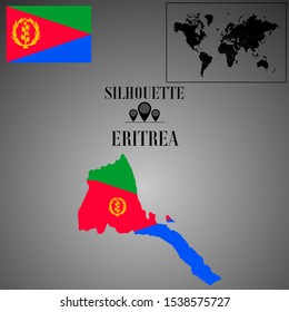 African Eritrea outline world map silhouette vector illustration, creative design background, national country flag, design element, symbols from countries all continents set. 