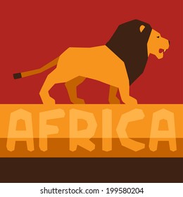 African ethnic background with illustration of lion.