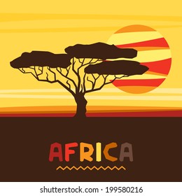 African ethnic background with illustration of savanna.