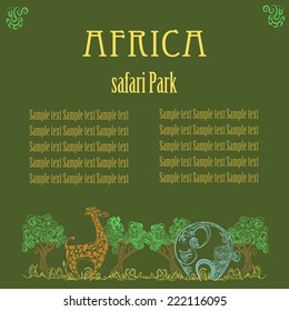 African ethnic background with illustration of savanna.