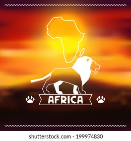 African ethnic background on evening savanna landscape.