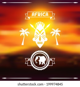 African ethnic background on evening savanna landscape.