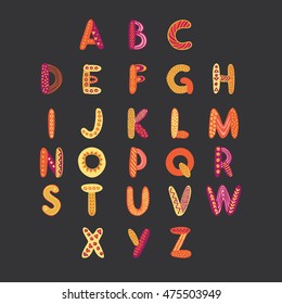 African ethnic bright vector alphabet. Hand drawn abc. Naive art.  Simple stylized design