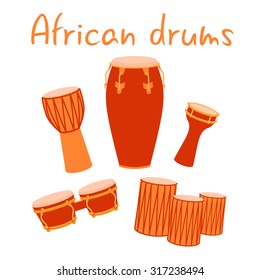 African ethnic conga bongos salsa drums vector set