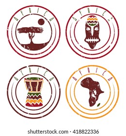 African ethnic culture ,music and nature grunge labels set