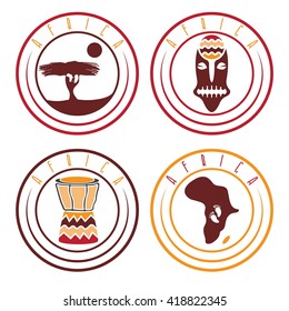 African ethnic culture ,music and nature labels set