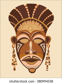 African ethnic indigenous female mask.  brown mask face African women.