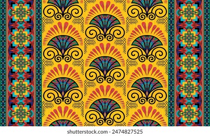 Patrón nativo étnico africano. Patrón tradicional kente, ankara, kitenge, chitenge, capulana patrón de tela de impresión de cera africana. Patrón de motivo de Vector Abstractas. Para tela, ropa, manta, alfombra, tejido, envoltura, decoración