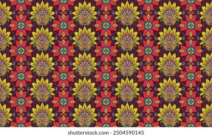 African ethnic native pattern.Traditional kente,ankara,kitenge,chitenge,capulana african wax print fabric pattern.Seamless vector motif pattern.For fabric,clothing,blanket,carpet,woven,wrap,decoration