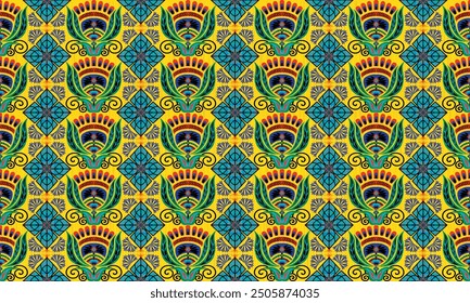 Patrón nativo étnico africano. Kente tradicional, ankara, kitenge, chitenge, capulana patrón de tela de impresión de cera africana. Patrón de motivo de Vector sin costuras. Para tela, ropa, manta, alfombra, tejido, abrigo, decoración