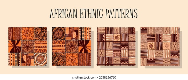 African ethnic pattern. A set of patterns in the same style. Traditional African ornament. Seamless design. Ecostyle.