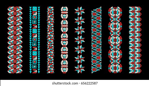 African ethnic print. The Aztec pattern. Oriental lace tape. Indian jewel. Embroidery on fabric. Asian ornament. Tribal art. Japanese, Oriental pattern. The decoration of clothes. Ribbon, border.