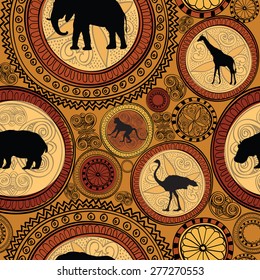 African ethnic seamless pattern. Abstract textured background with african animals.