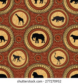 African ethnic seamless pattern. Abstract textured background with african animals.