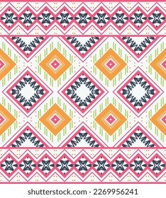 African Ethnic seamless pattern embroidery. Ikat textile tribal Africa Geometric Traditional ethnic oriental design for the background. Folk, Indian, Scandinavian, Gypsy, saree Borneo Fabric border