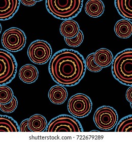African ethnic seamless pattern for fabric, textile, paper. Vector bright illustration on black background.