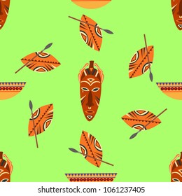 African ethnic seamless pattern with stylized icons.