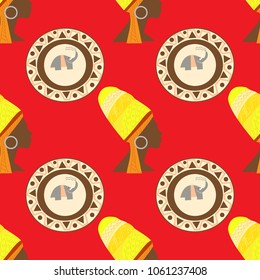 African ethnic seamless pattern with stylized icons.