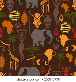 African ethnic seamless pattern with stylized icons.