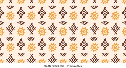 African ethnic seamless pattern. Tribal geometric background texture. Hand drawn ornament print. Vector illustration. Decorative fashionable abstract geometry backdrop. Retro style