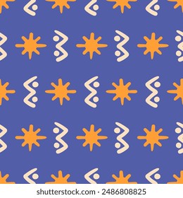 Patrón sin fisuras étnico africano. Textura de fondo geométrica tribal. Estampado de adorno dibujado a mano. Ilustración vectorial. Fondo de geometría abstracta de moda decorativa. Estilo retro