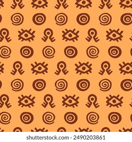 African ethnic seamless pattern. Tribal geometric background texture. Hand drawn ornament print. Vector illustration. Decorative fashionable abstract geometry backdrop. Retro style