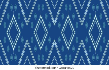 La tela textil étnica africana tiene un fondo azul. Motivo tribal de la geometría Ikat estilo retro vintage sin fisuras. Royal lujoso ornamentado elegante antiguo y abstracto vector de impresión de ornamento.