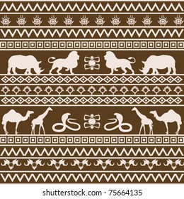 African ethnic texture with wild animals