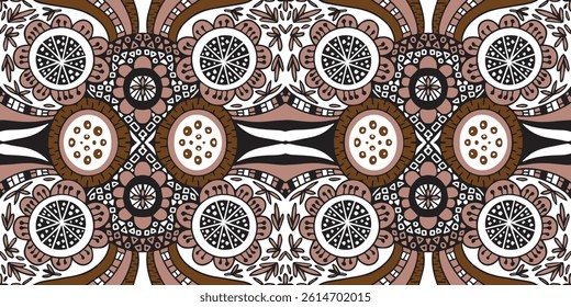 African ethnic traditional abstract pattern. seamless beautiful Kitenge, chitenge style. fashion design in pink,  brown. Geometric circle abstract motif. Floral Ankara prints, African wax prints.