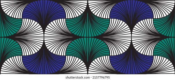 African ethnic traditional blue and green pattern. seamless beautiful Kitenge, chitenge style. fashion design in colorful. Geometric abstract motif. Ankara prints, African wax prints.