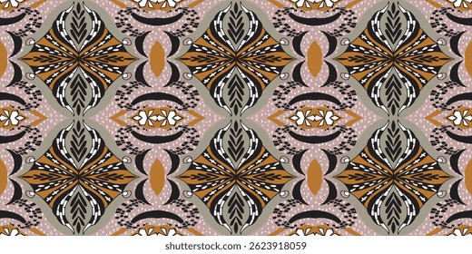 African ethnic traditional brown, pink, purple pattern. seamless beautiful Kitenge, chitenge, dutch wax style. fashion design. botanical abstract motif. floral Ankara prints, African wax prints.