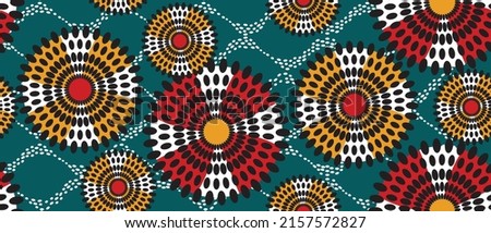 African ethnic traditional green pattern. seamless beautiful Kitenge, chitenge style. fashion design in colorful. Geometric circle abstract motif. Floral Ankara prints, African wax prints.