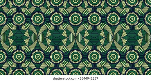 Africano étnico tradicional verde pattern.costur bonito Kitenge, chitenge, estilo Ankara. design de moda de círculo em colorido. Motivo do círculo geométrico. Onda curva Ankara impressões, Africano cera impressões.
