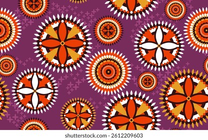 .African ethnic traditional native pattern. Seamless pattern beautiful Kitenge, chitenge, wax, and Ankara style. Design for carpet, wallpaper, clothing, wrapping, fabric, cover, dress. Vector.