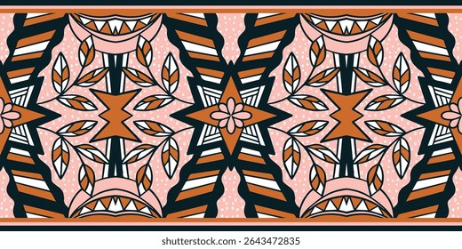 African ethnic traditional pink pattern. seamless beautiful Kitenge, chitenge style. fashion design in colorful. Geometric botanical abstract motif. Floral Ankara prints, African wax prints.