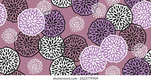 African ethnic traditional purple pattern. seamless beautiful Kitenge, chitenge style. fashion design in colorful. Geometric circle abstract motif. Floral Ankara prints, Purple African wax prints.