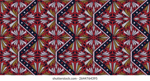 African ethnic traditional red and black pattern. seamless beautiful Kitenge, chitenge, dutch wax style. fashion design in red. botanical abstract motif. floral Ankara prints, African wax prints.
