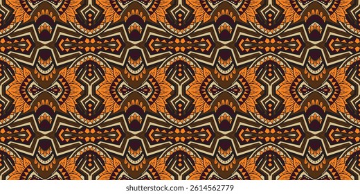 African ethnic traditional red orange color pattern. seamless beautiful Kitenge, chitenge style. fashion design in colorful. Geometric African abstract motif. Floral Ankara prints, African wax prints.