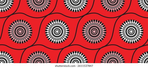 African ethnic traditional red pattern. seamless beautiful Kitenge, chitenge style. fashion design colorful. Geometric flower abstract motif. Floral Ankara prints, African wax prints.