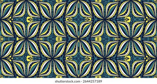 African ethnic traditional yellow and green pattern. seamless beautiful Kitenge, chitenge style. fashion design in colorful. Geometric abstract motif. Ankara prints, African wax prints. graphic floral