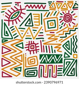 African ethnic tribal clash ornament vector abstract pattern simple hand drawn background