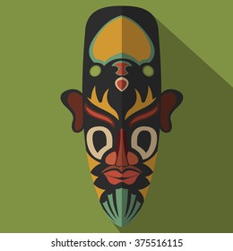 African Ethnic Tribal mask in color background. Flat icon. Ritual symbol.