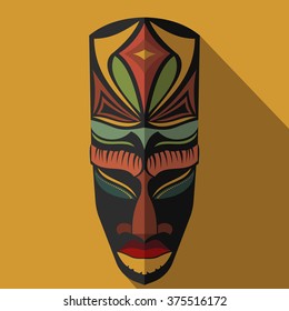 African Ethnic Tribal mask in color background. Flat icon. Ritual symbol.