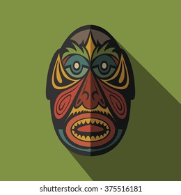 African Ethnic Tribal mask in color background. Flat icon. Ritual symbol.