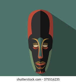 African Ethnic Tribal mask in color background. Flat icon. Ritual symbol.