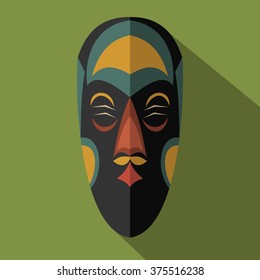 African Ethnic Tribal mask in color background. Flat icon. Ritual symbol.