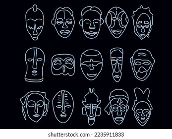 african ethnic tribal mask outline icon illustration set bundling 