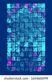 African ethnic tribal ornament on navy blue backdrop. Colorful abstract vertical wallpaper for postcard, bath tile, scrapbook, phone case, book cover. Bag or hoody print art. Stock vector illustration