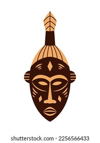 African ethnic tribal ritual mask isolated on white background. Ritual symbols. Two colours. Vector illustration