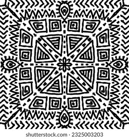 African ethnic tribal seamless pattern background on black and white.